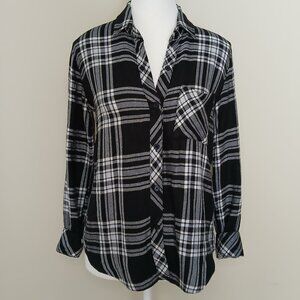 Rails Hunter Button Down Plaid Soft Classic Shirt Black Sky Ivory Size XS
